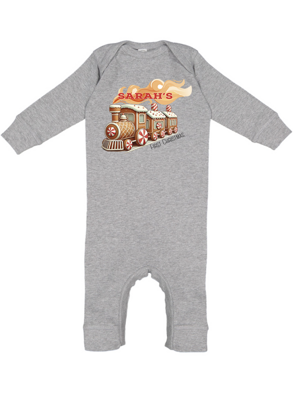 Personalized Christmas Gingerbread Train Baby Coverall